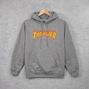 Thrasher Magazine Hoodie Mens Medium Gray Flame Logo Vintage Skate